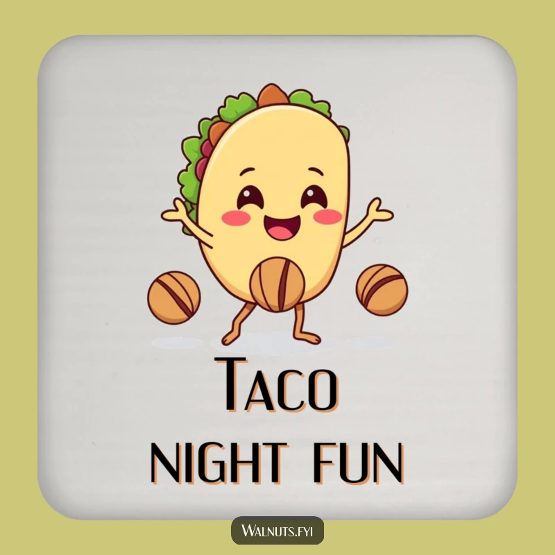 Funny Taco Juggling Walnuts Coaster: Protect Surfaces with Culinary Charm