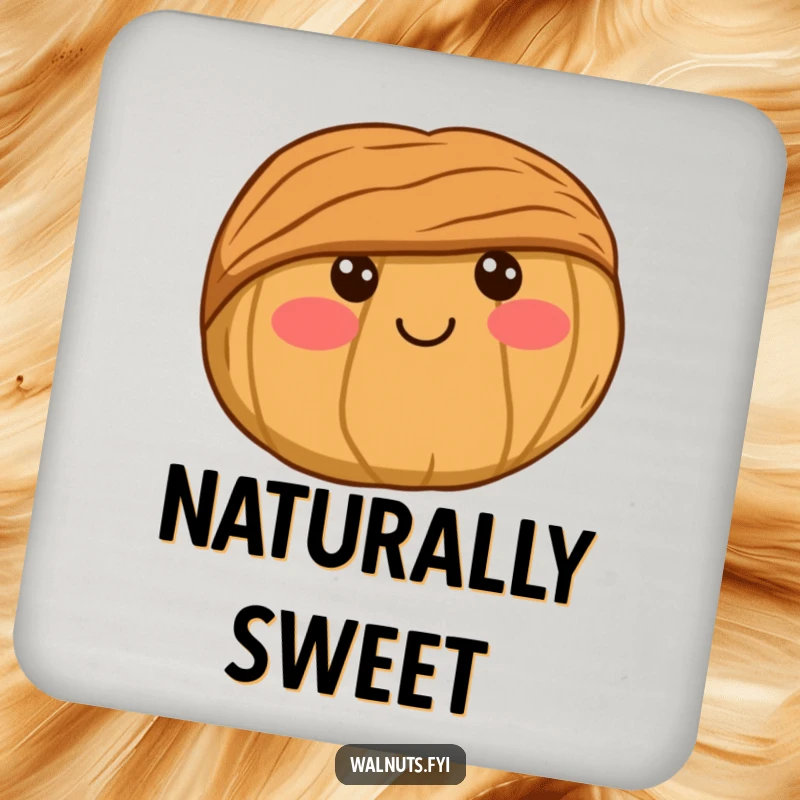 Funny Drink Coaster featuring an adorable kawaii walnut with rosy cheeks and a small smile, adding cute protection.
