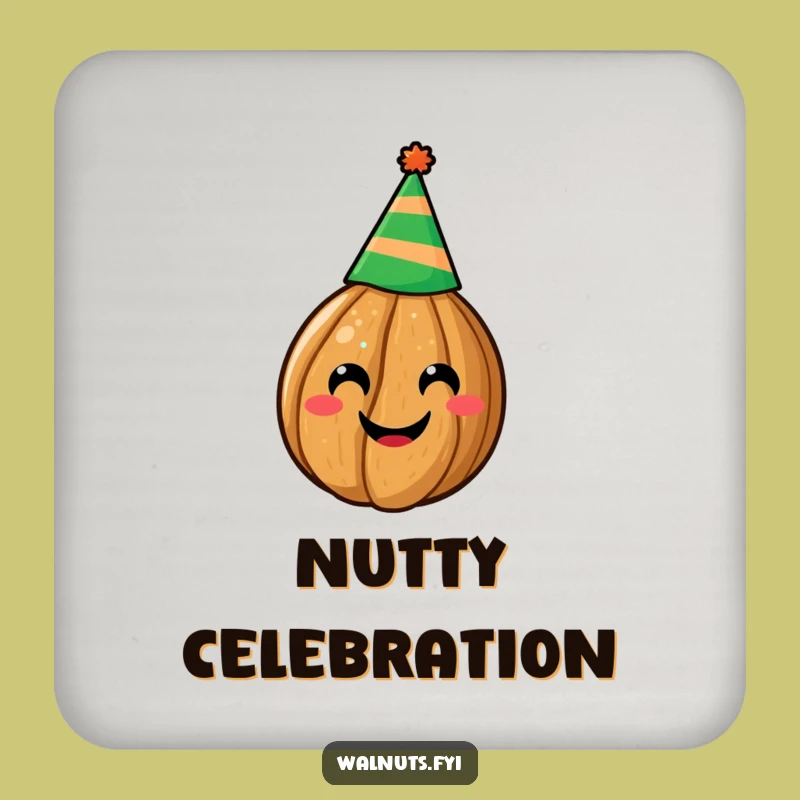 Funny Walnut Party Hat Coaster - Protect Surfaces Hilariously!