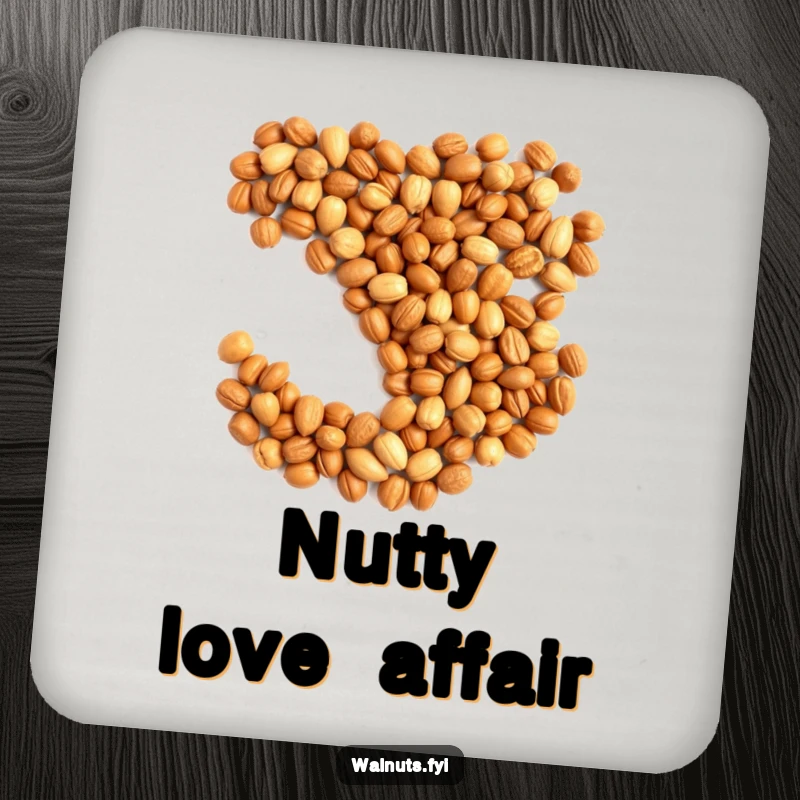 Funny coasters with nuts in a heart shape, providing love and protection for surfaces.
