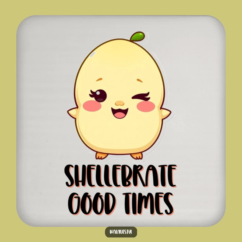Funny Kawaii Pistachio Coaster - Giggling Nut Character Protects Surfaces with Humor