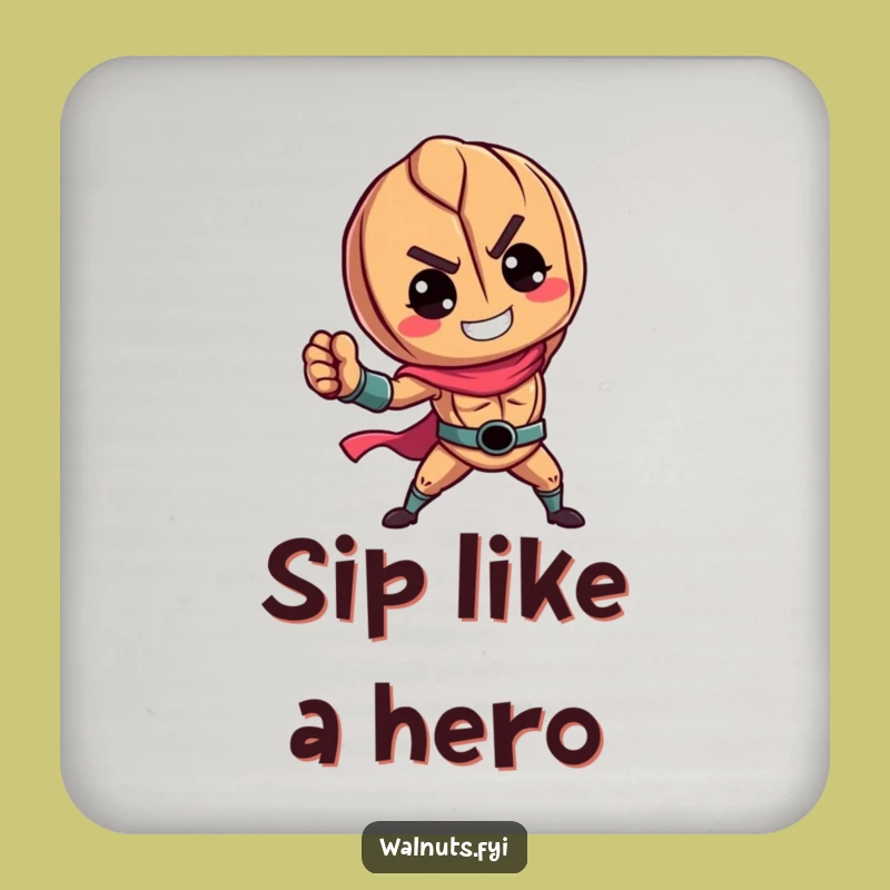 Funny Walnut Hero Coaster Set: Vibrant Protection for Your Table