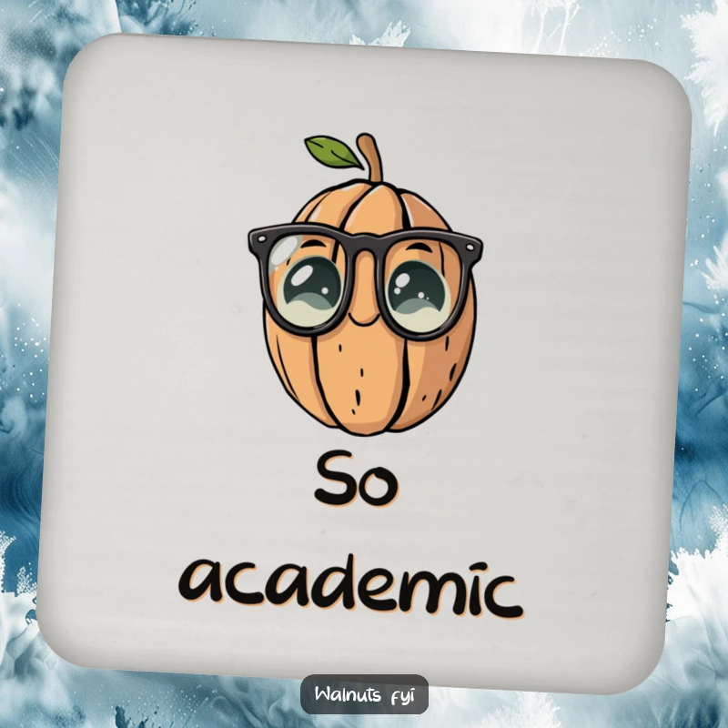 Funny coasters with a walnut wearing reading glasses, providing scholarly charm and surface protection.