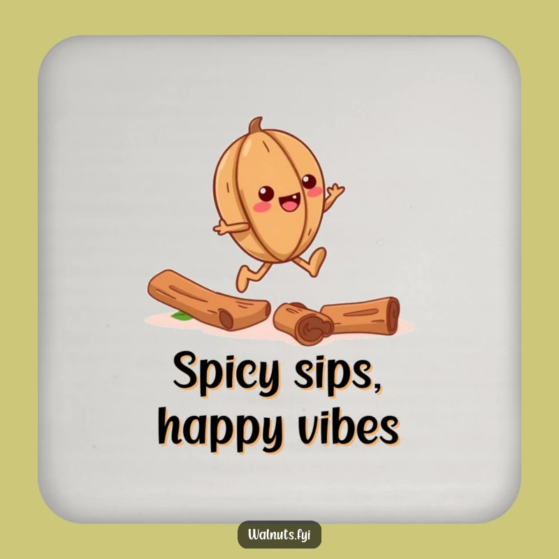 Funny Walnut Skipping Cinnamon Trail Coaster - Sip with Joy