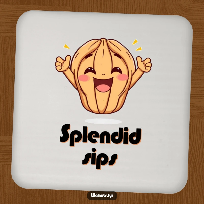 Funny Kawaii Walnut Split Coaster: A cartoon walnut performs a wide split with a huge grin, offering a humorous and protective surface.
