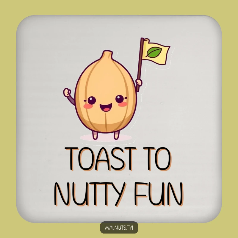 Funny Kawaii Walnut Drink Coaster: Protect Surfaces with Excited Flag Art