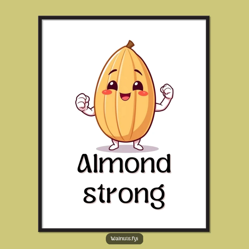 Funny Almond Flex Poster - Smiling Nut Showing Muscle, Motivational Funny Gift Art!