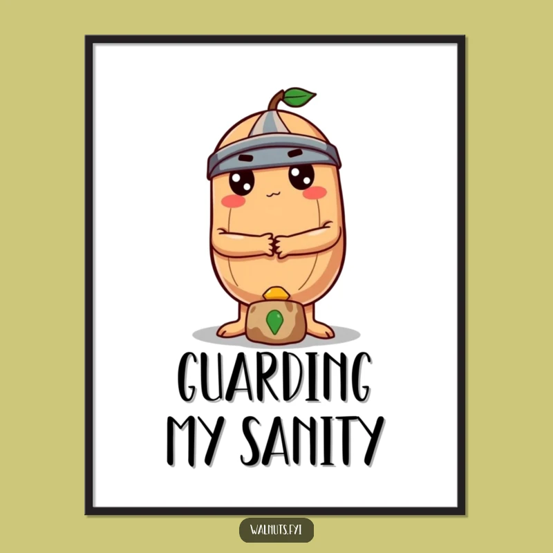 Funny Brazil Nut Guard Poster, Determined Protector Art for a Bold Space