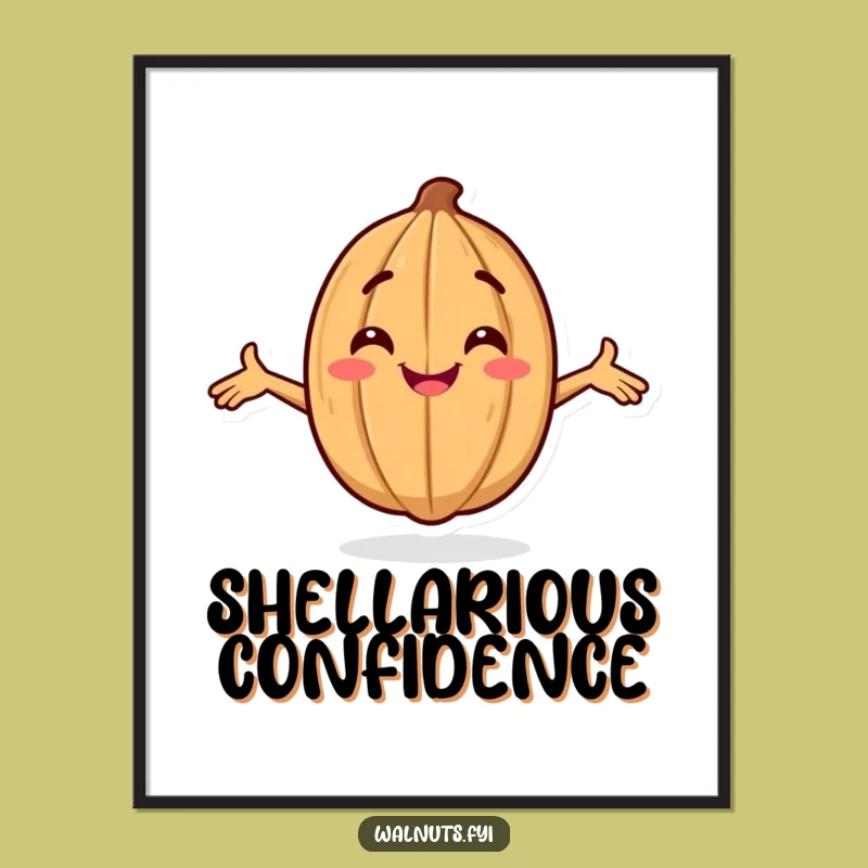 Funny Confident Walnut Poster: Smiling Character Posing, Motivational Funny Gift Art