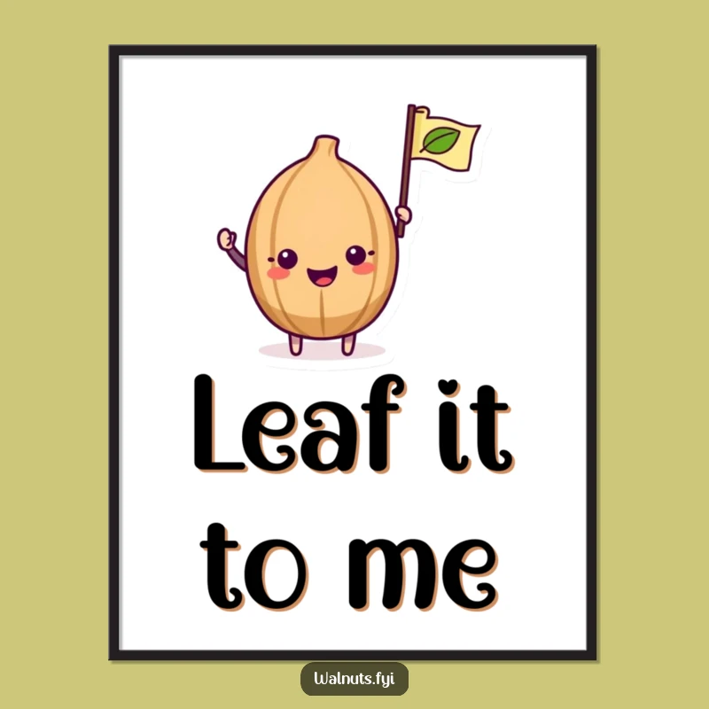 Funny Kawaii Walnut Poster: Excited Flag Waving Art Print for Cheerful Decor