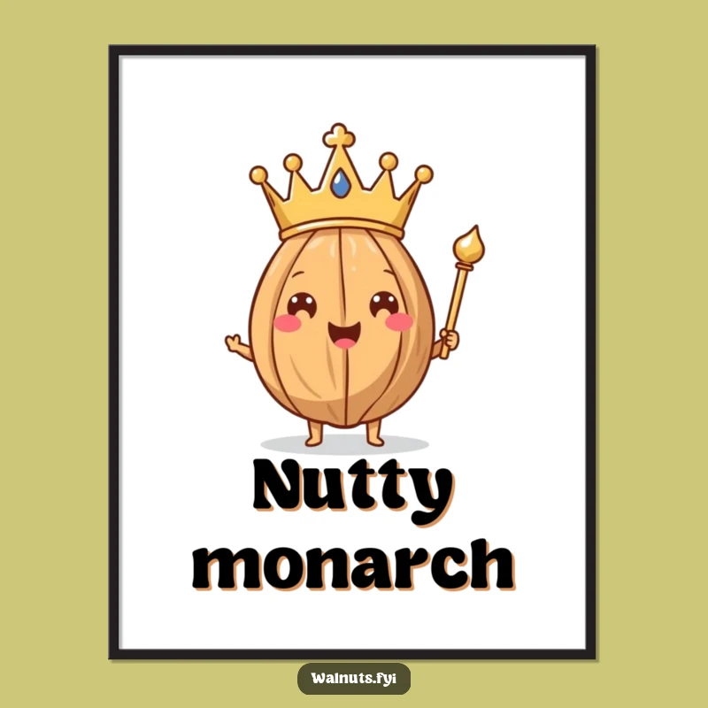 Funny Walnut King Poster - Royal Nut Holding Scepter, Majestic Funny Gift Art!