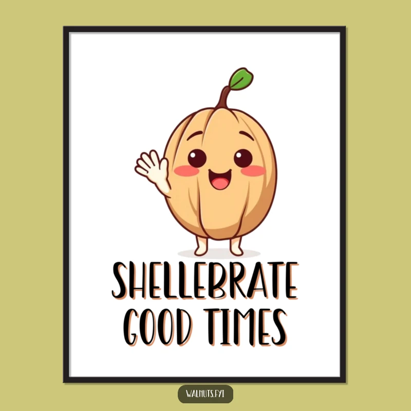 Funny Waving Walnut Poster a Delightful Character Print for Wall Art