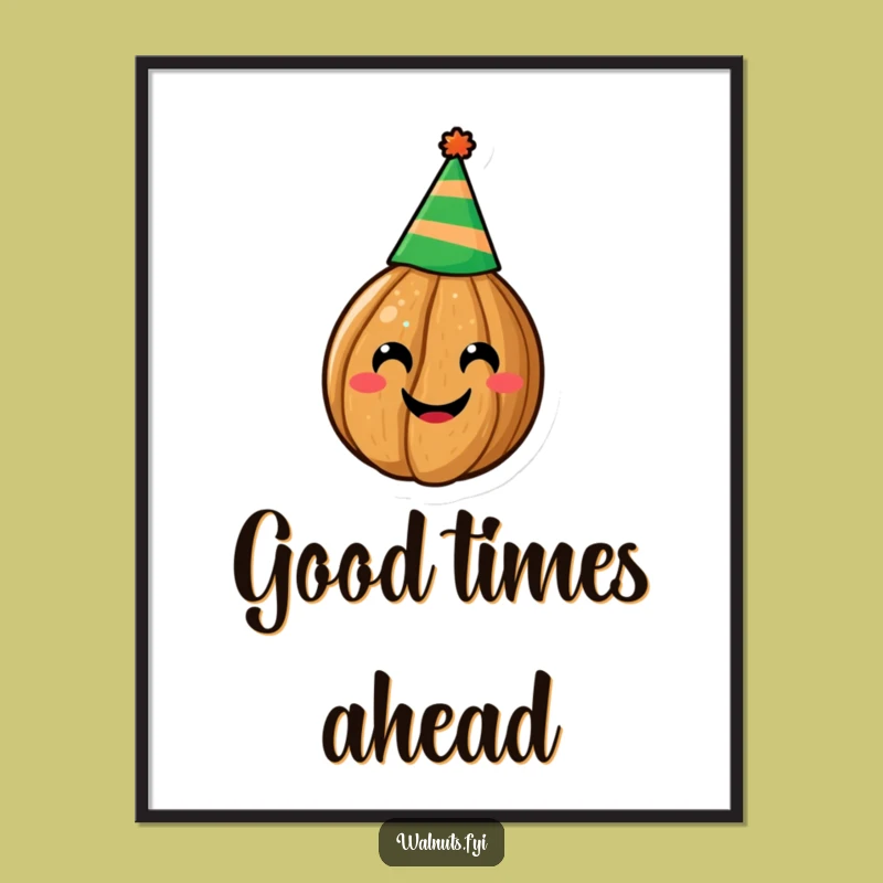 Funny Walnut Party Hat Poster - Hilarious Nutty Wall Art Gift