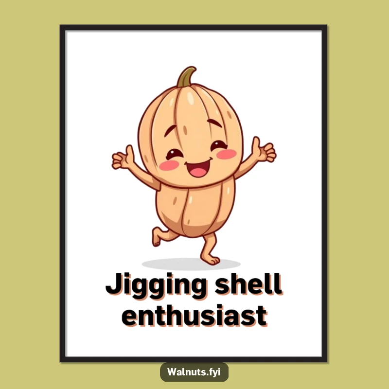 Funny Walnut Jig Poster: Cheerful Gnarled Character Dancing, Vibrant Funny Gift Decor