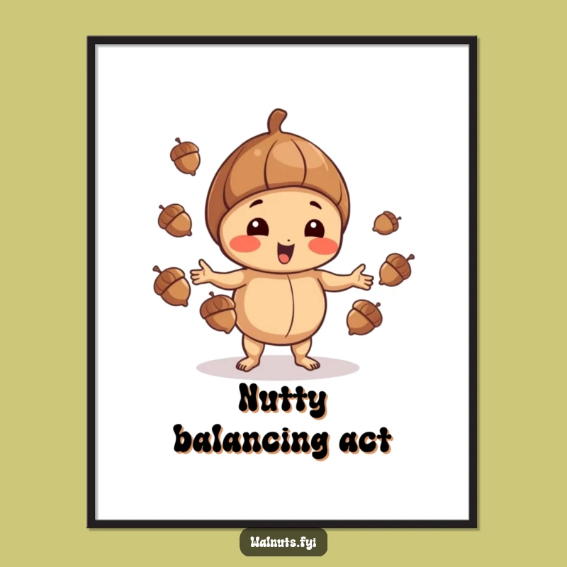 Funny Walnut Juggling Poster: Playful Nut Art, Acorn Acrobatics, Perfect Funny Gift Decor