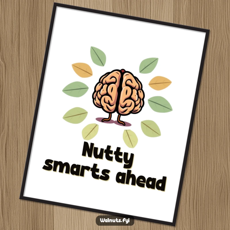 Funny brain and walnut silhouette poster, a witty piece of wall art for intellectual spaces.