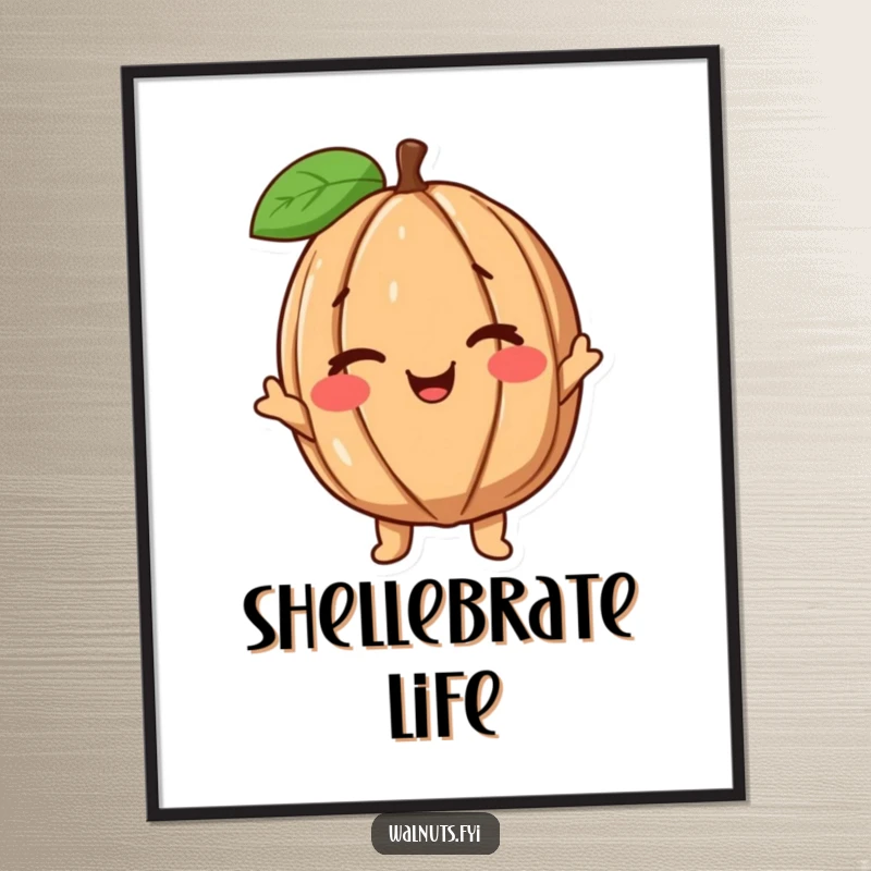 Funny Vintage Walnut Poster featuring a retro-style happy walnut character giving a friendly wink, adding humor to walls.