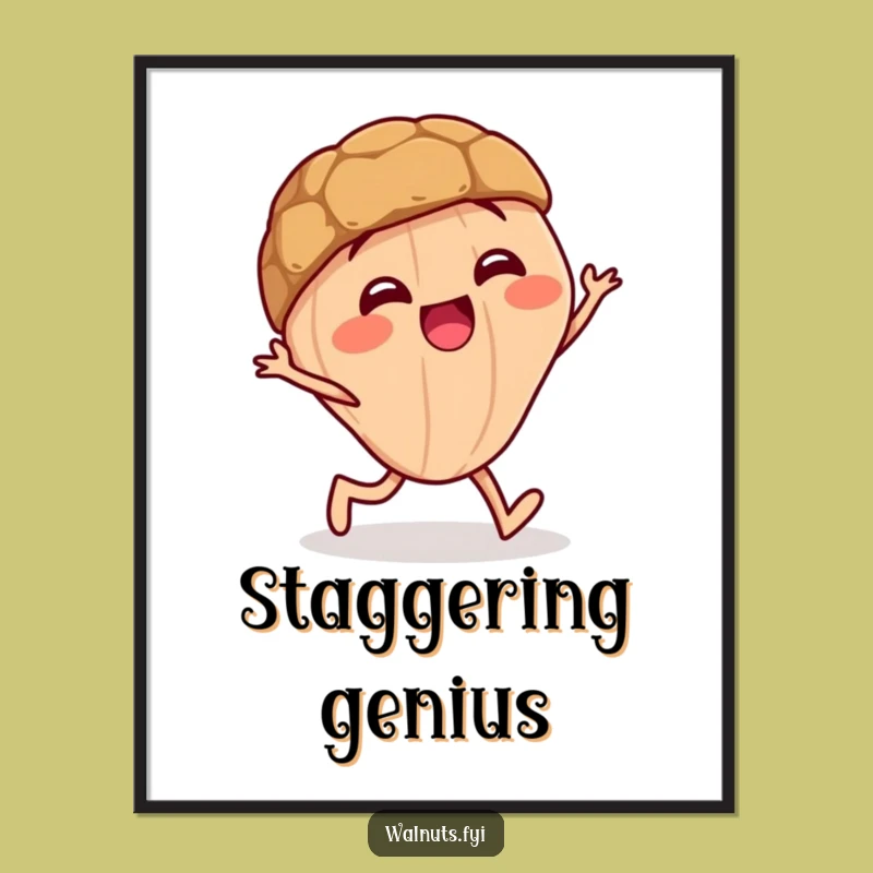 Funny Staggering Walnut Poster: Giggling Character Wobbling, Amusing Funny Gift Decor