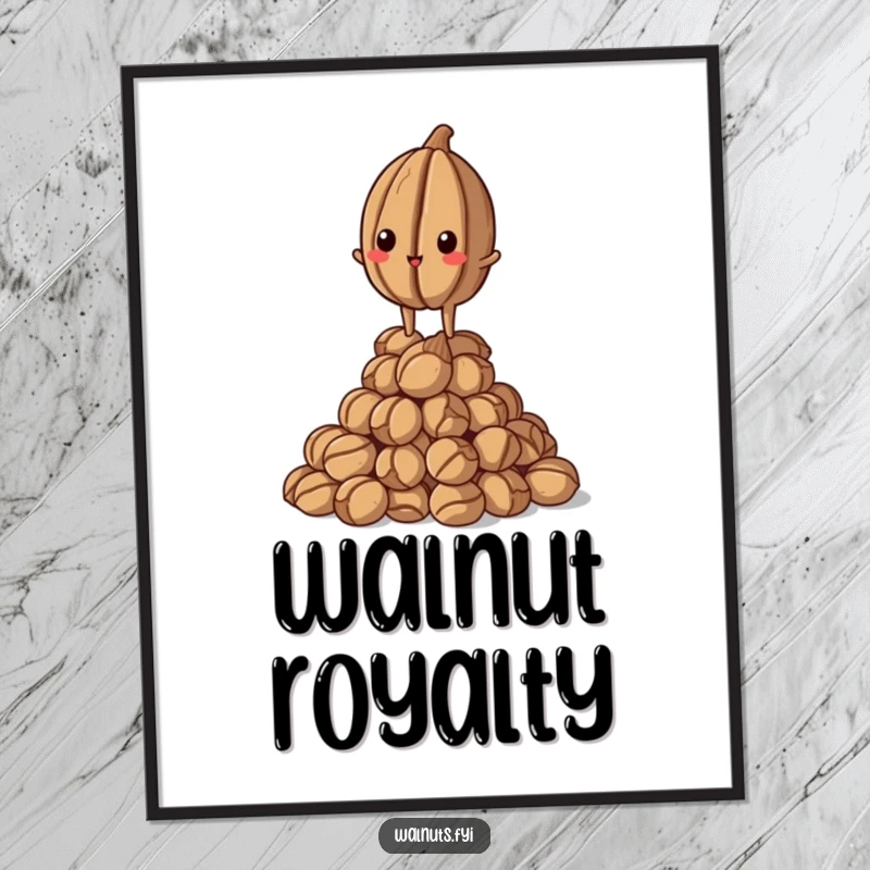 Funny Walnut Poster: Proud walnut standing tall on a pile, symbolizing ambition and success, great funny gift.