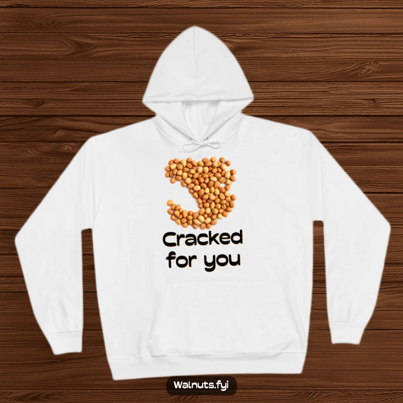 Funny hoodie showcasing a pile of nuts forming a heart, perfect for warm, affectionate moments.