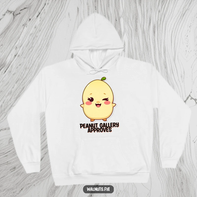 Funny Kawaii Pistachio Hoodie featuring a giggling character with a mischievous wink, perfect for cozy, humorous moments. Ideal gift.