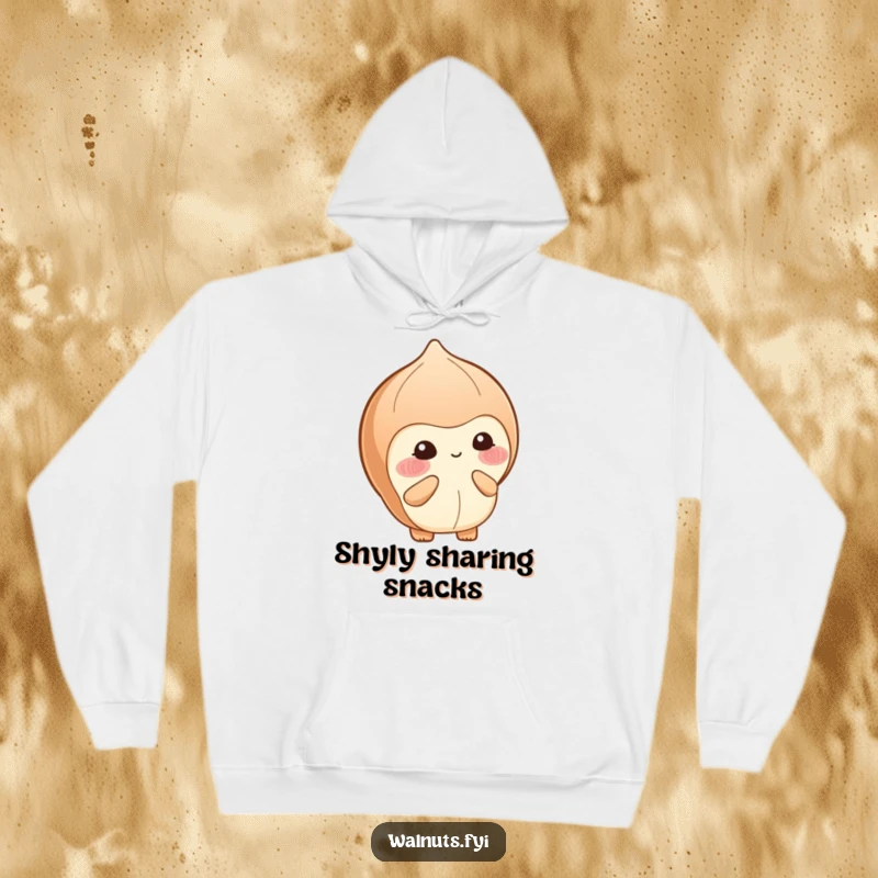 Funny hoodie depicting a blushing hazelnut shyly offering a small berry with a sweet, timid smile.