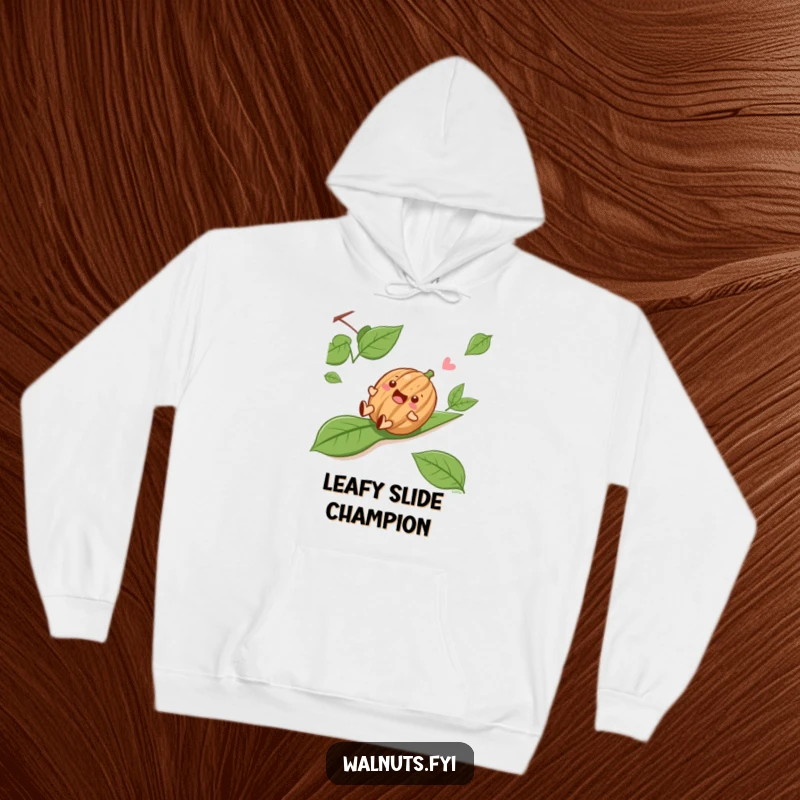 Funny Sliding Walnut Hoodie, showcasing a delighted walnut character sliding down a slope, perfect for warm and humorous wear.