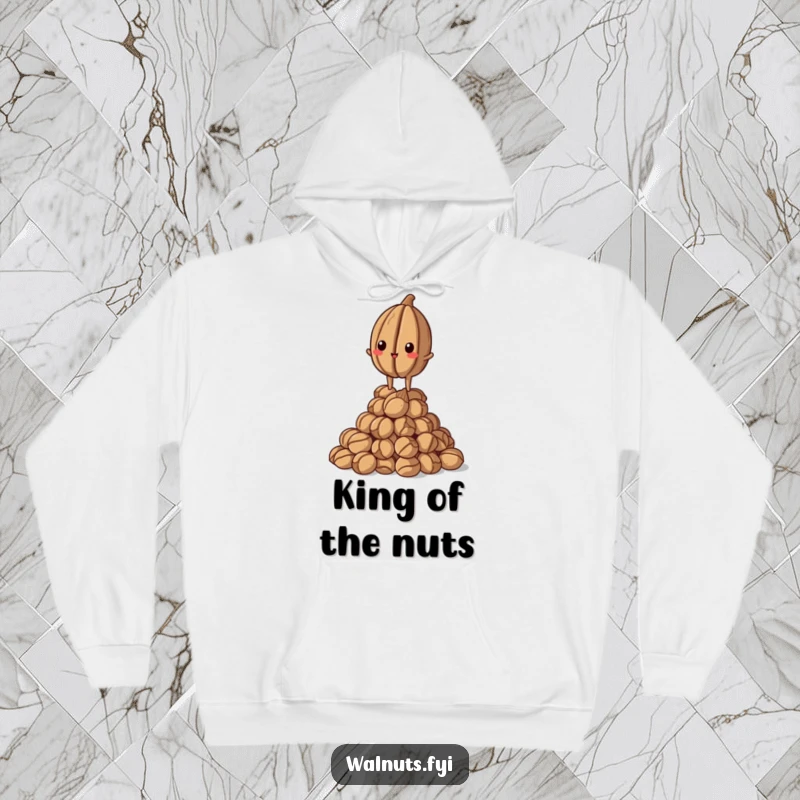 Funny Walnut Hoodie: Proud walnut standing tall on a pile, exuding confidence and success, ideal funny gift.