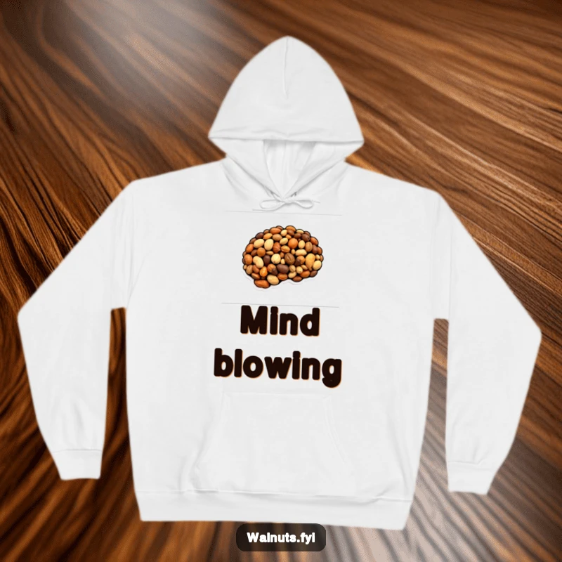 Funny hoodie depicting a brain constructed from nuts, offering warmth and intellectual humor, an ideal funny gift.