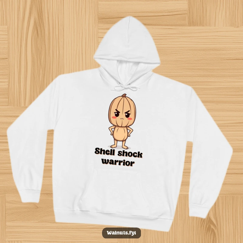 Funny hoodie featuring a determined walnut character standing tall and proud, symbolizing strength and a never-give-up attitude.