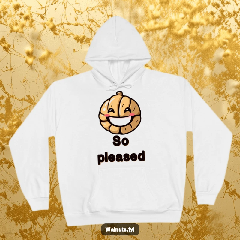 Funny hoodie featuring a walnut cracking into a wide smile, offering cozy comfort and happy vibes, an ideal funny gift.
