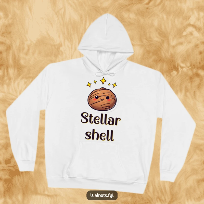Funny Hoodie featuring a walnut character encircled by bright, twinkling stars, creating a magical and cosmic visual.