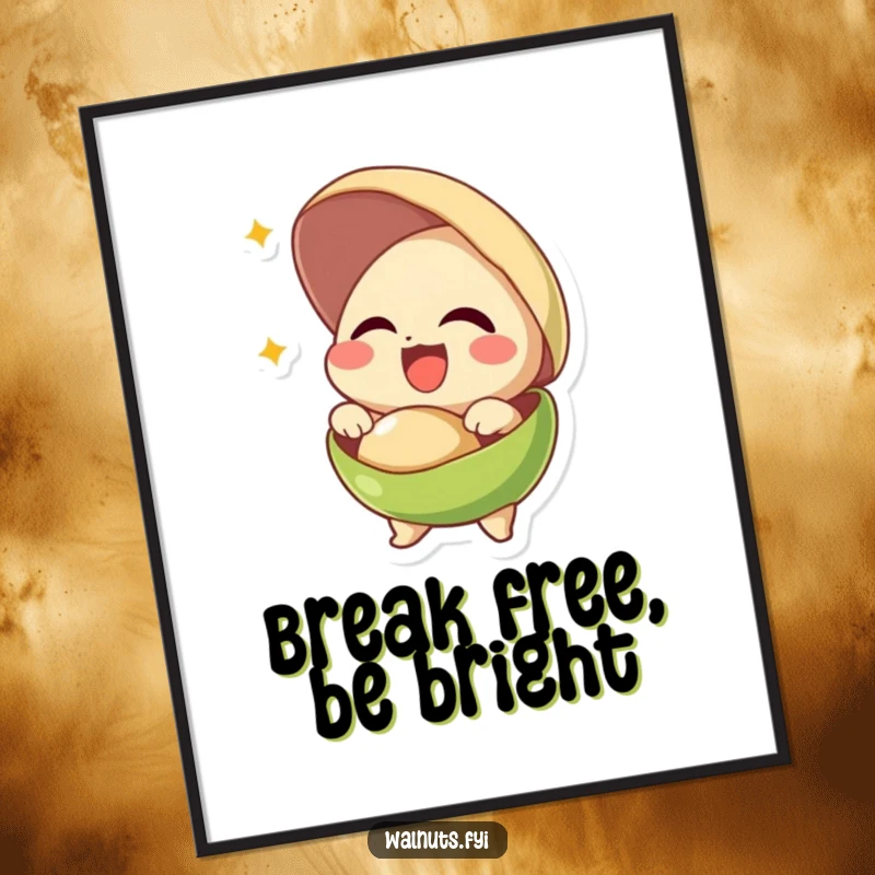 Funny Free Printable Wall Art: Giggling pistachio joyfully bursting out of its shell with pure delight.