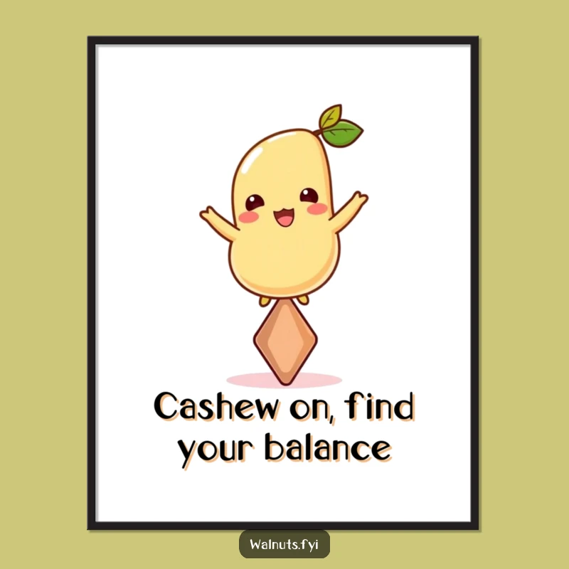 Free Printable Wall Art: Cheerful Cashew Balance - Funny Downloadable Decor
