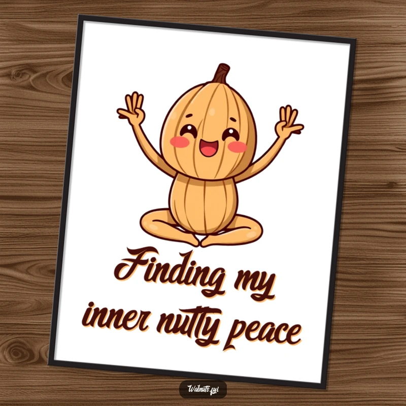 Funny Free Printable Wall Art showcasing a walnut effortlessly performing a playful yoga pose, adding a touch of flexible charm.