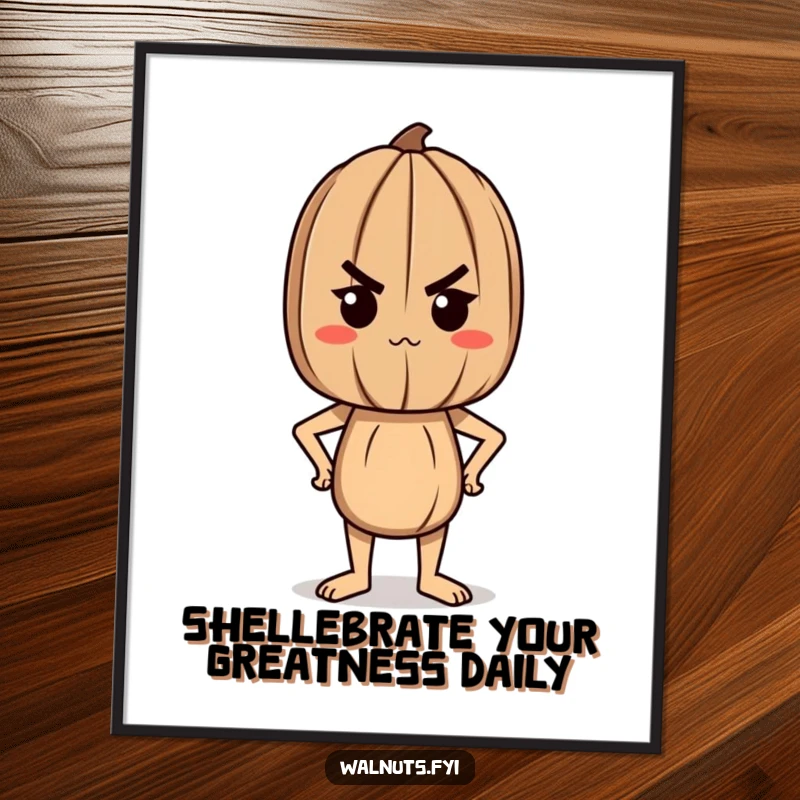 Funny Free Printable Wall Art: Determined walnut character stands tall and proud, exuding strength and determination for a humorous home decor piece.