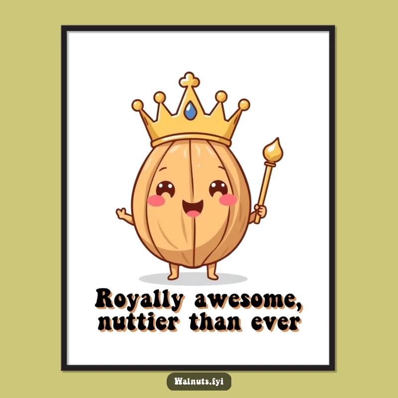 Free Printable Wall Art: Funny Walnut King with Crown, Humorous Downloadable Art