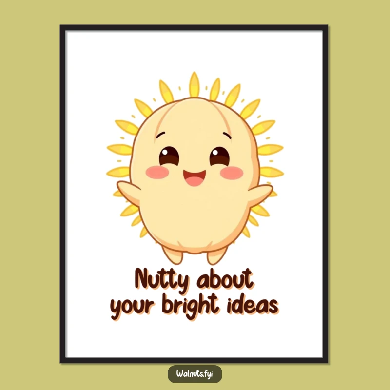 Free Printable Wall Art: Golden Macadamia Nut Radiating Positive Vibes Funny Downloadable Art