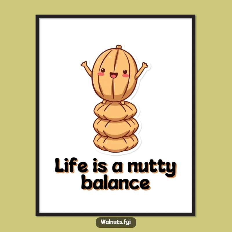 Funny Free Printable Wall Art: Balancing Kawaii Walnut, Quirky Downloadable Decor!