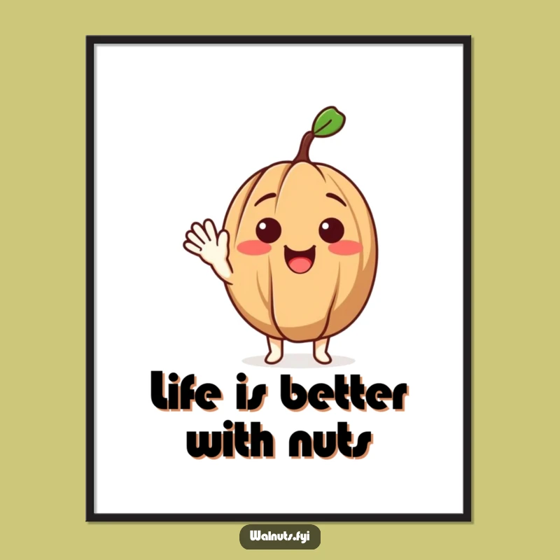 Funny Free Printable Wall Art: Delighted Walnut Character Waving - Quirky Home Decor