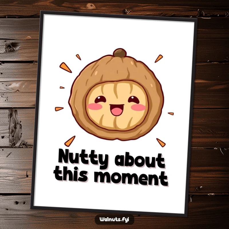 Funny Free Printable Wall Art: A kawaii walnut cracking open in a state of utter surprise, quirky decor.