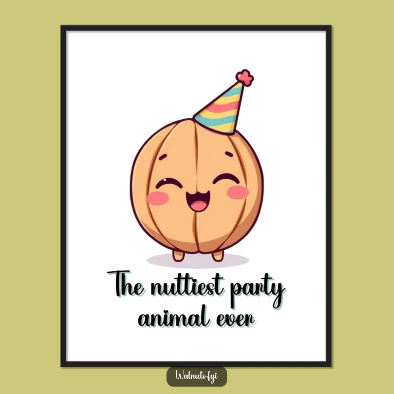 Funny Free Printable Walnut Wall Art: Winking Nut with Party Hat - Downloadable Decor