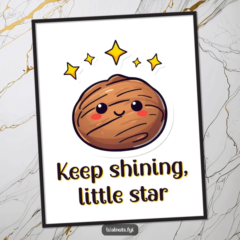 Funny Free Printable Wall Art showcasing a walnut with a mesmerizing orbit of bright, twinkling stars, creating a captivating and humorous celestial scene.