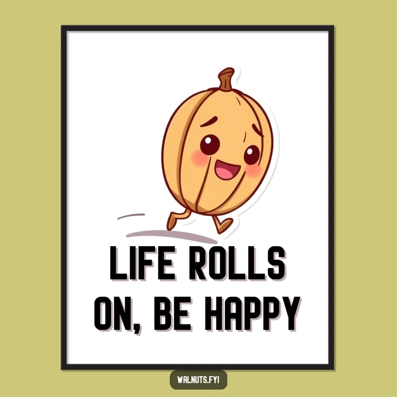 Free Printable Wall Art: Rolling Walnut Character - Funny Downloadable Decor for an Energetic Space