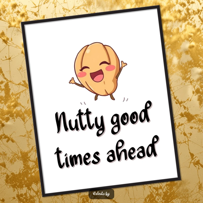 Funny Free Printable Wall Art: A cute kawaii walnut laughs energetically while rolling down a hill, creating a dynamic visual.