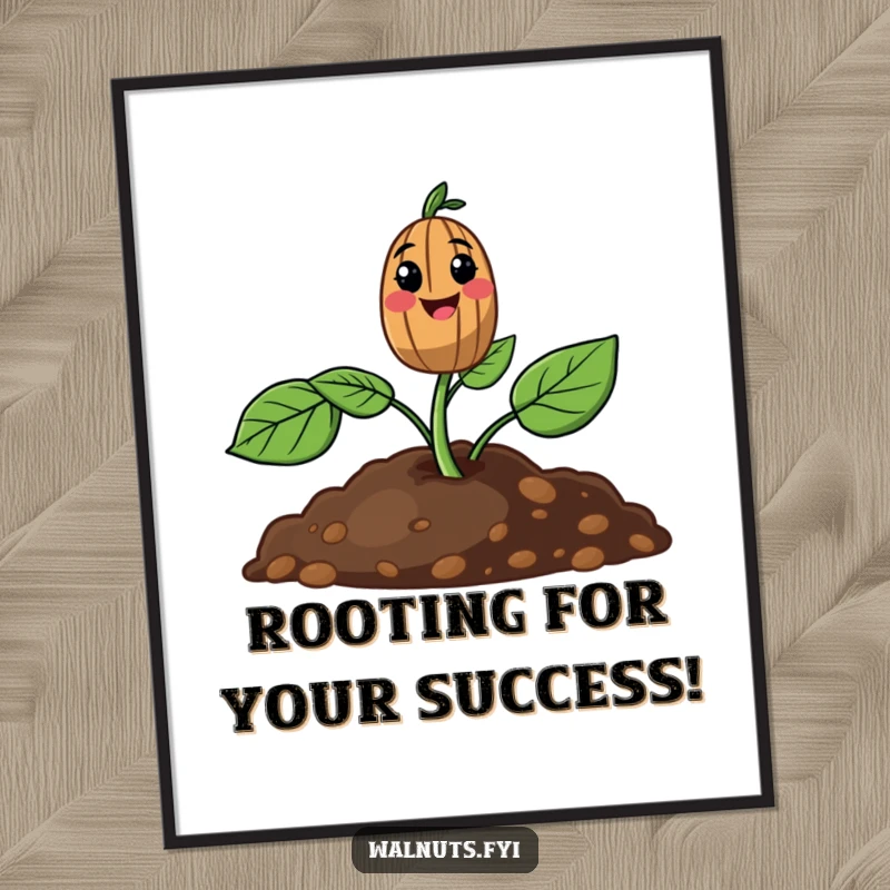 Funny Free Printable Wall Art: A cute walnut sprout happily emerges from the earth, bringing a smile and fresh energy.