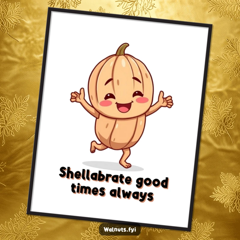 Funny Free Printable Wall Art: A cheerful, gnarled walnut character captured mid-jig, radiating pure, nutty happiness.