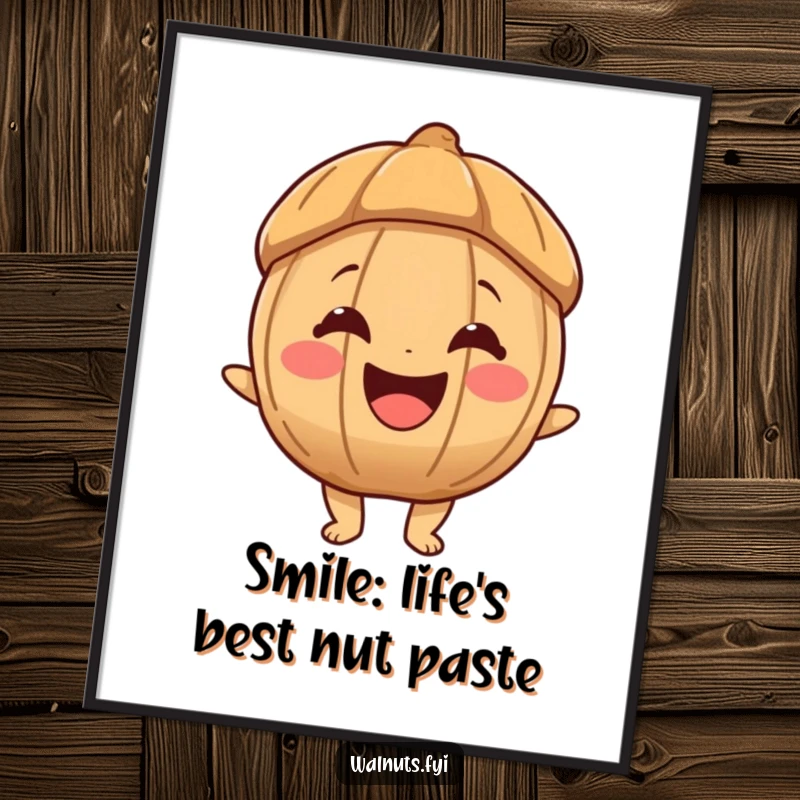Funny Free Printable Wall Art: A joyous walnut character displaying a huge, infectious smile brings happiness and humor to any decor.