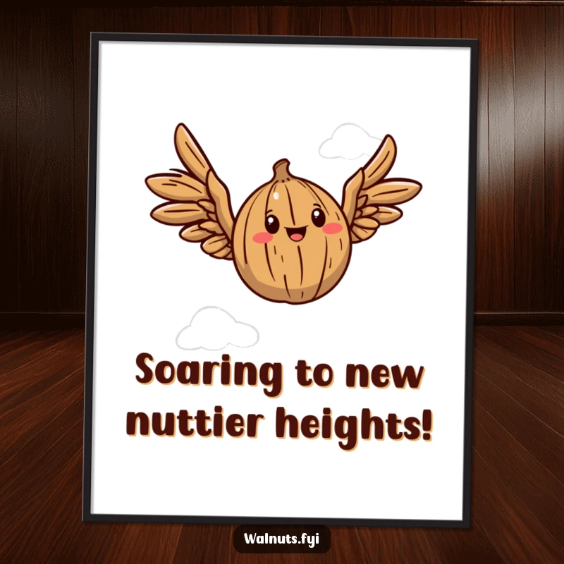 Funny Free Printable Wall Art: A walnut sports wings and flies high, symbolizing freedom and a good dose of humor.