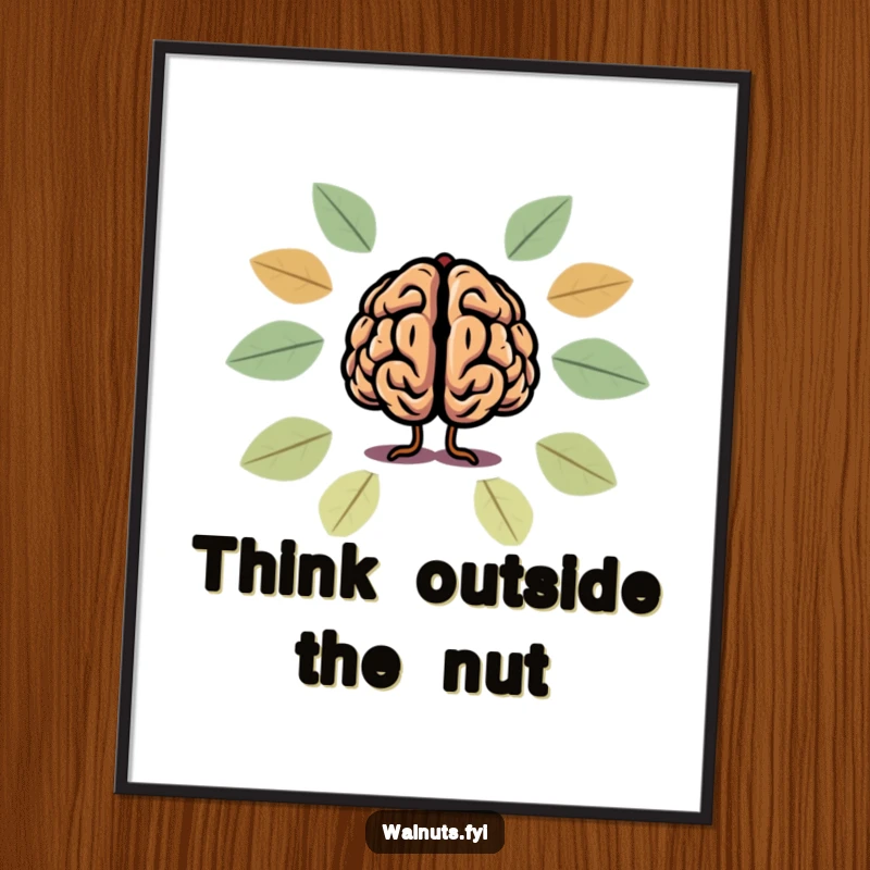 Funny Free Printable Wall Art featuring a cartoon brain contained within a walnut silhouette, offering a humorous take on intelligence.